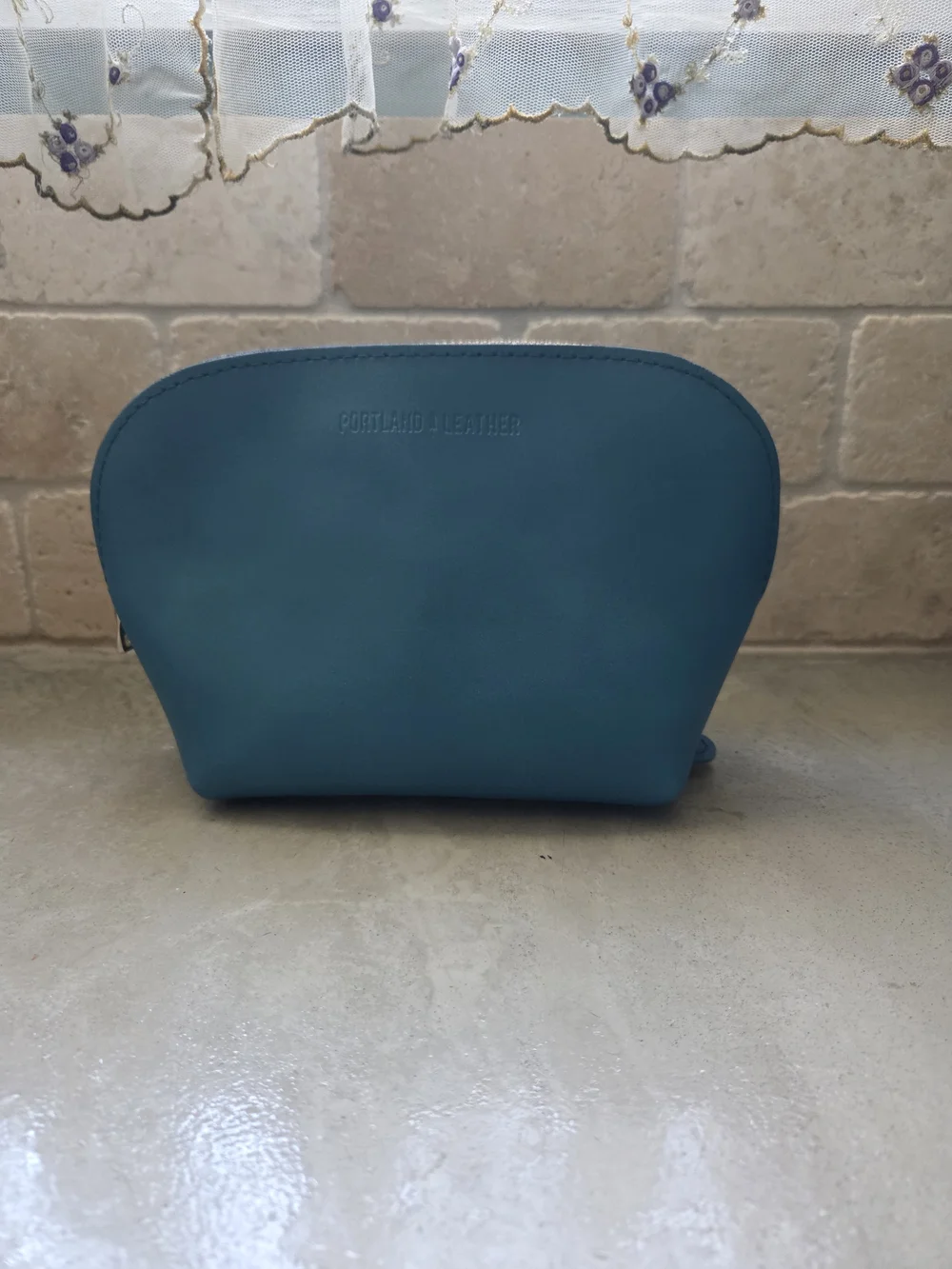 Portland Leather Blue Leather Makeup Pouch